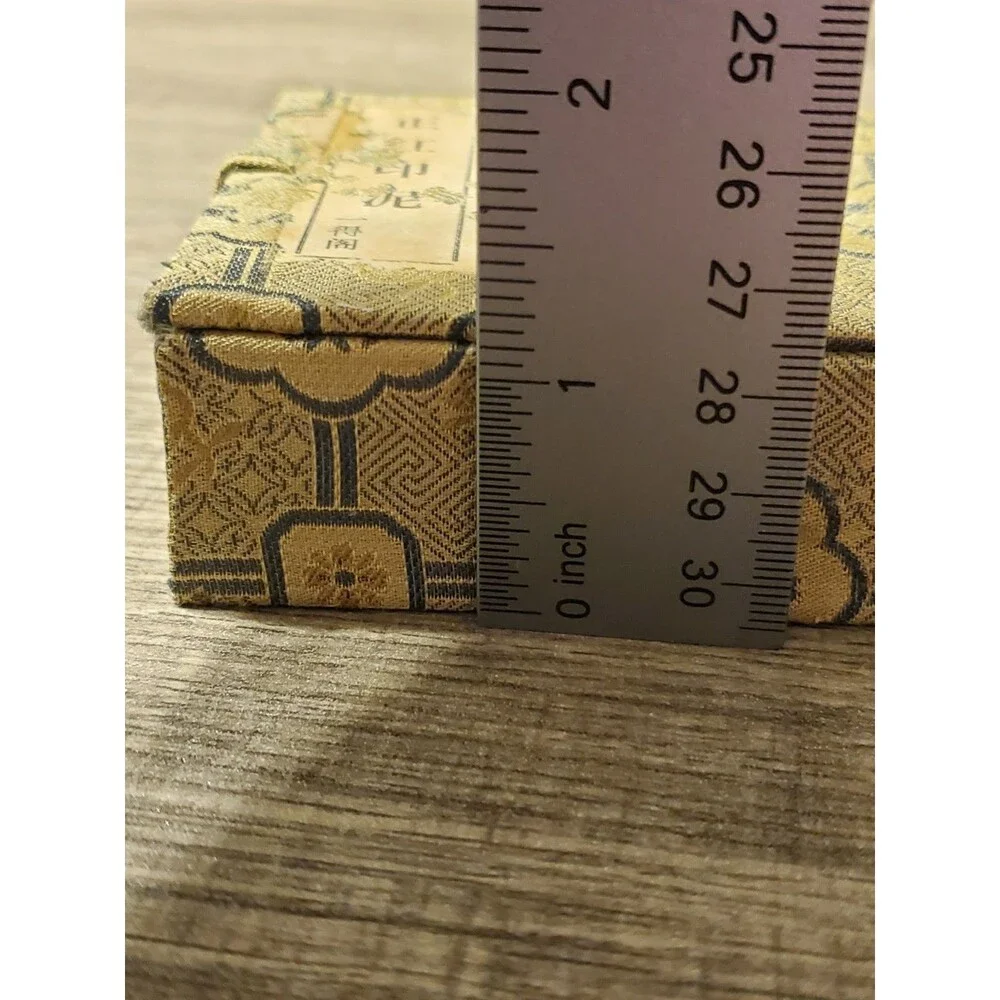 Vintage Yidege Chinese Seal Ink Pad Brocade Box  Empty Calligraphy Stamp Case